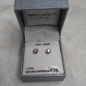 NIB Brilliance Fine Jewelry 1k CTTW Genuine Diamond Earring Stud Pair